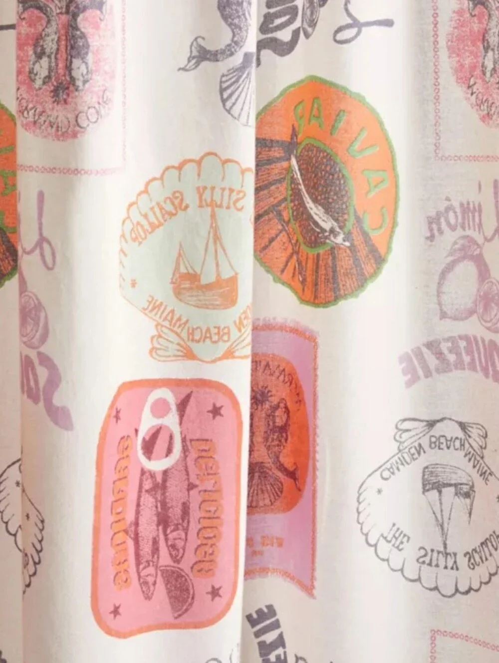 Urban Outfitters Coastal Vibes Sardines Shower Curtain NWT